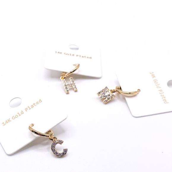 14K Plated Pave Drop Initial Earring - Picture 4 of 5